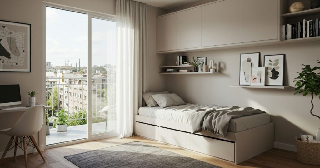 Space-Saving Bedroom with Fold-Down Desk