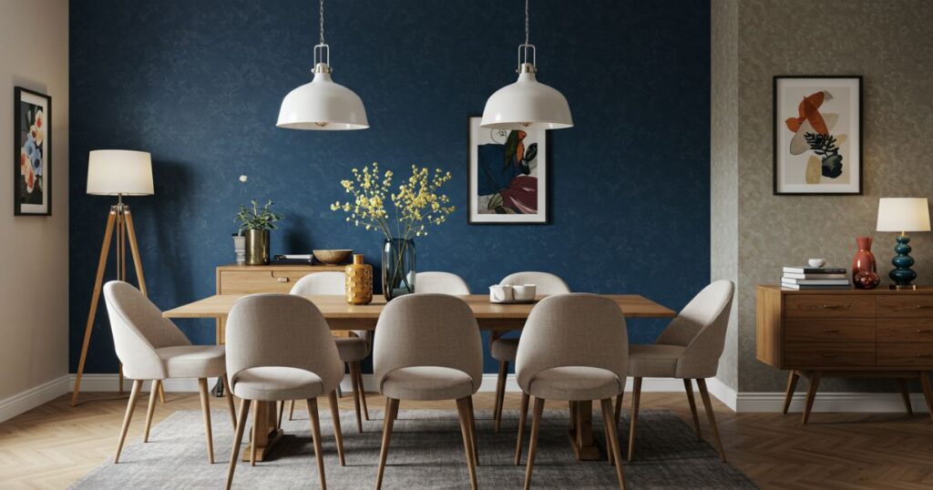 Bold Accent Wall and Textured Wallpaper in Dining Room (2)