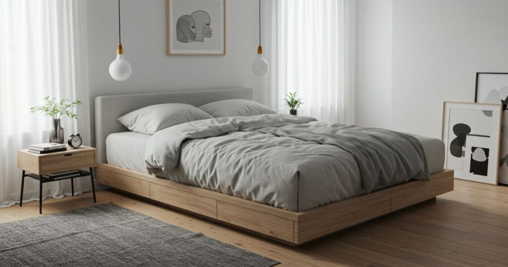 Cozy Bedroom with Light-Colored Rug to Define the Sleeping Area