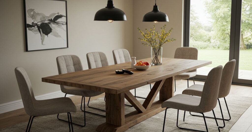 Modern Dining Room with Reclaimed Wood Table and Eclectic Chairs
