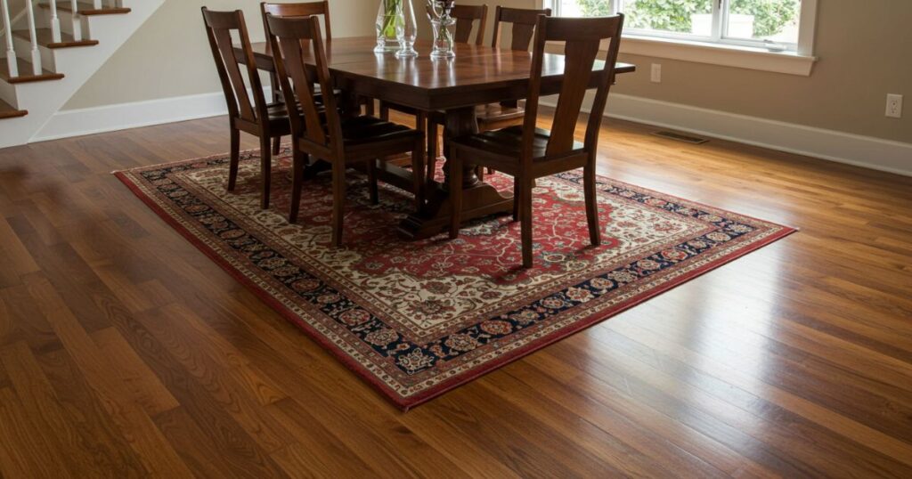 Polished Hardwood Dining Room with Cozy Area Rug