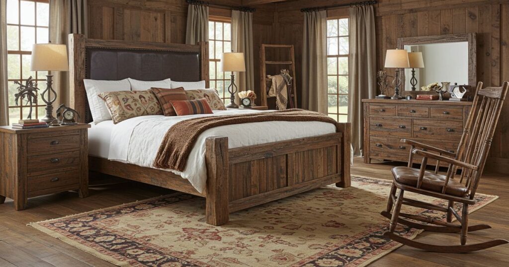 Natural Linen Bedding and Wool Textures in Rustic Western Bedroom