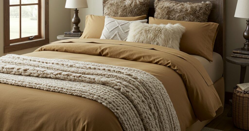 Rustic Wooden Blinds and Linen Curtains in Western Ranch Bedroom