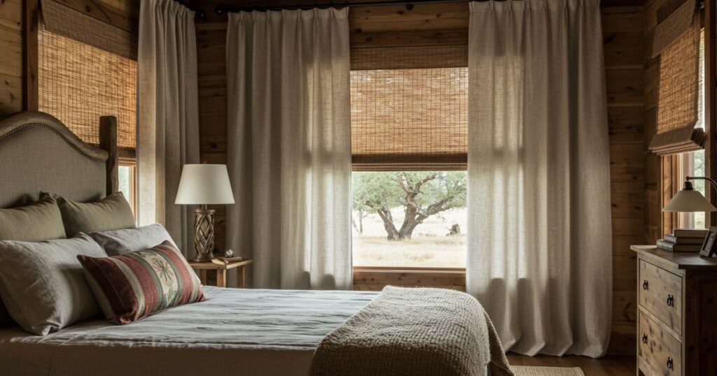 Soft Textiles and Cozy Throws in Rustic Western Ranch Bedroom