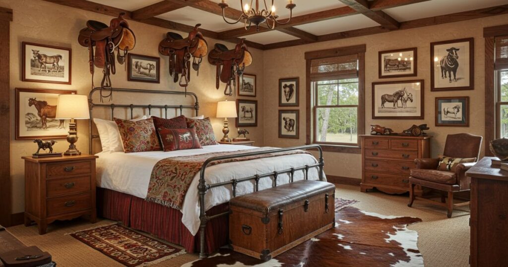 Western-Themed Decor and Vintage Furniture in Ranch Bedroom