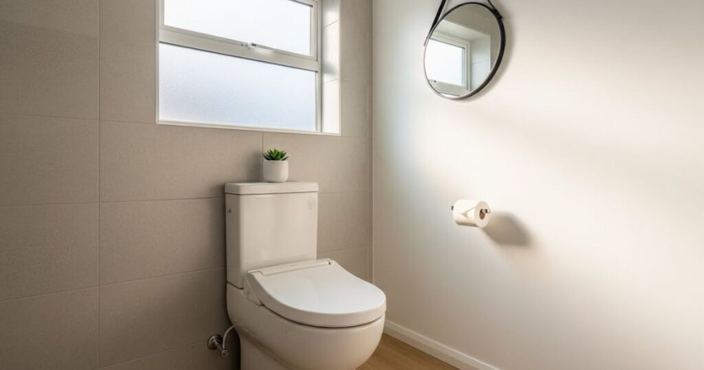 Clean modern bathroom with a standard white toilet