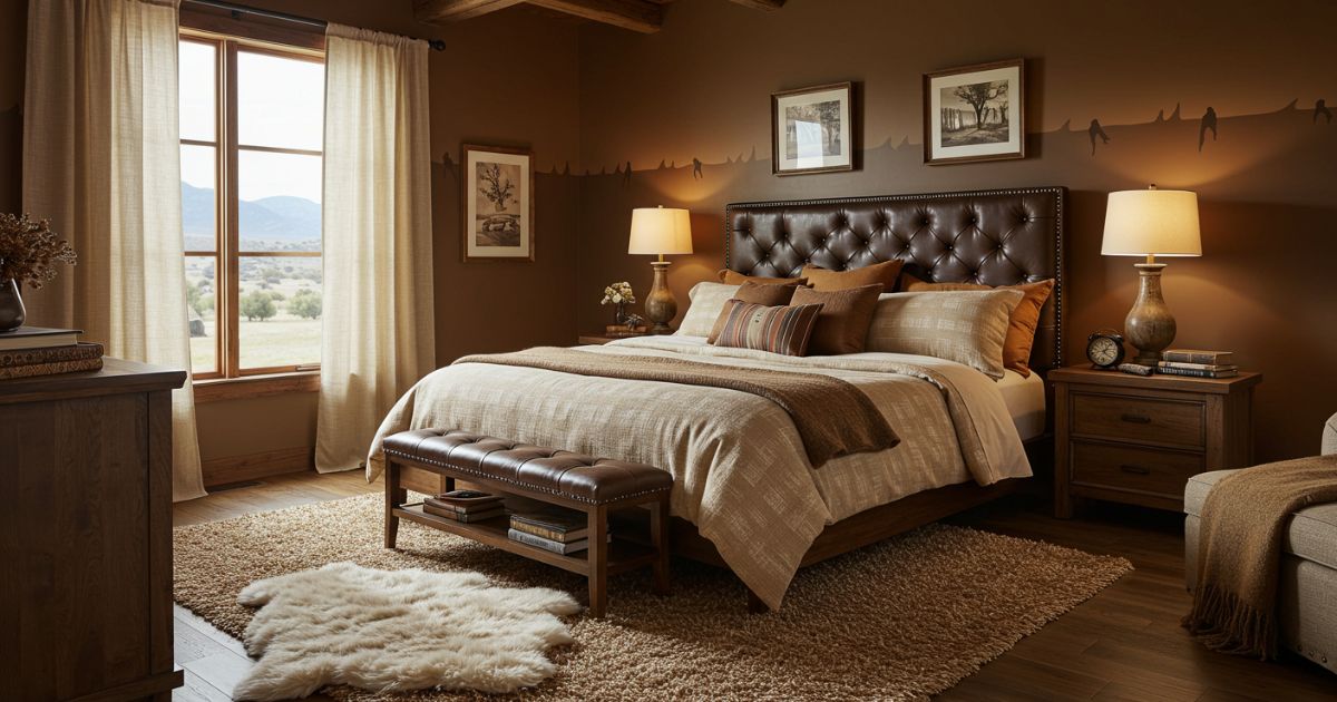 Cozy Western Ranch Bedroom with Earthy Tones and Natural Light